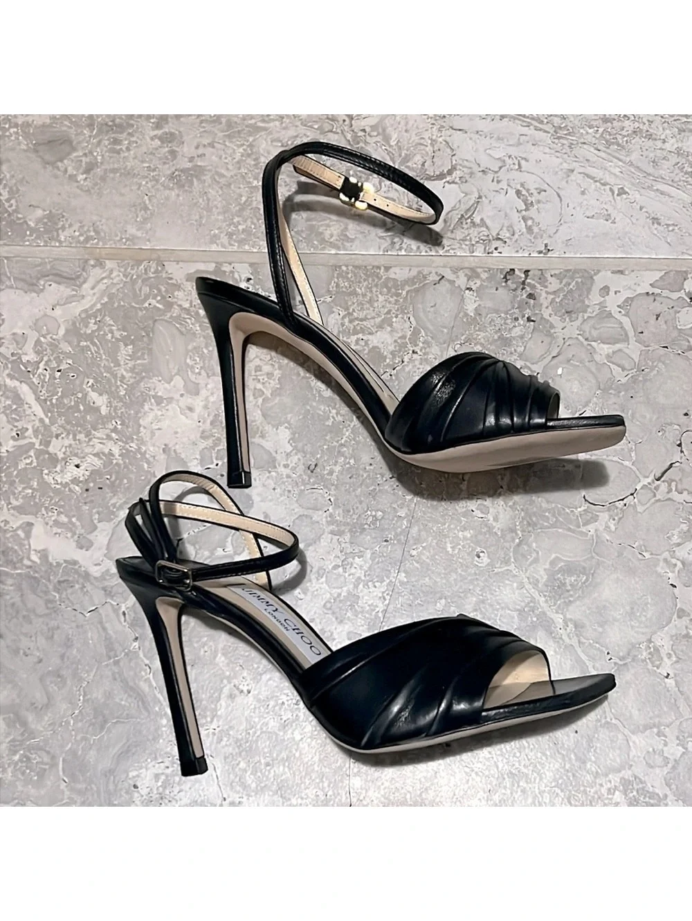 Jimmy Choo Basil Ankle Strap High Heel Black Sandals, Size 35 NEW in Box+DustBag